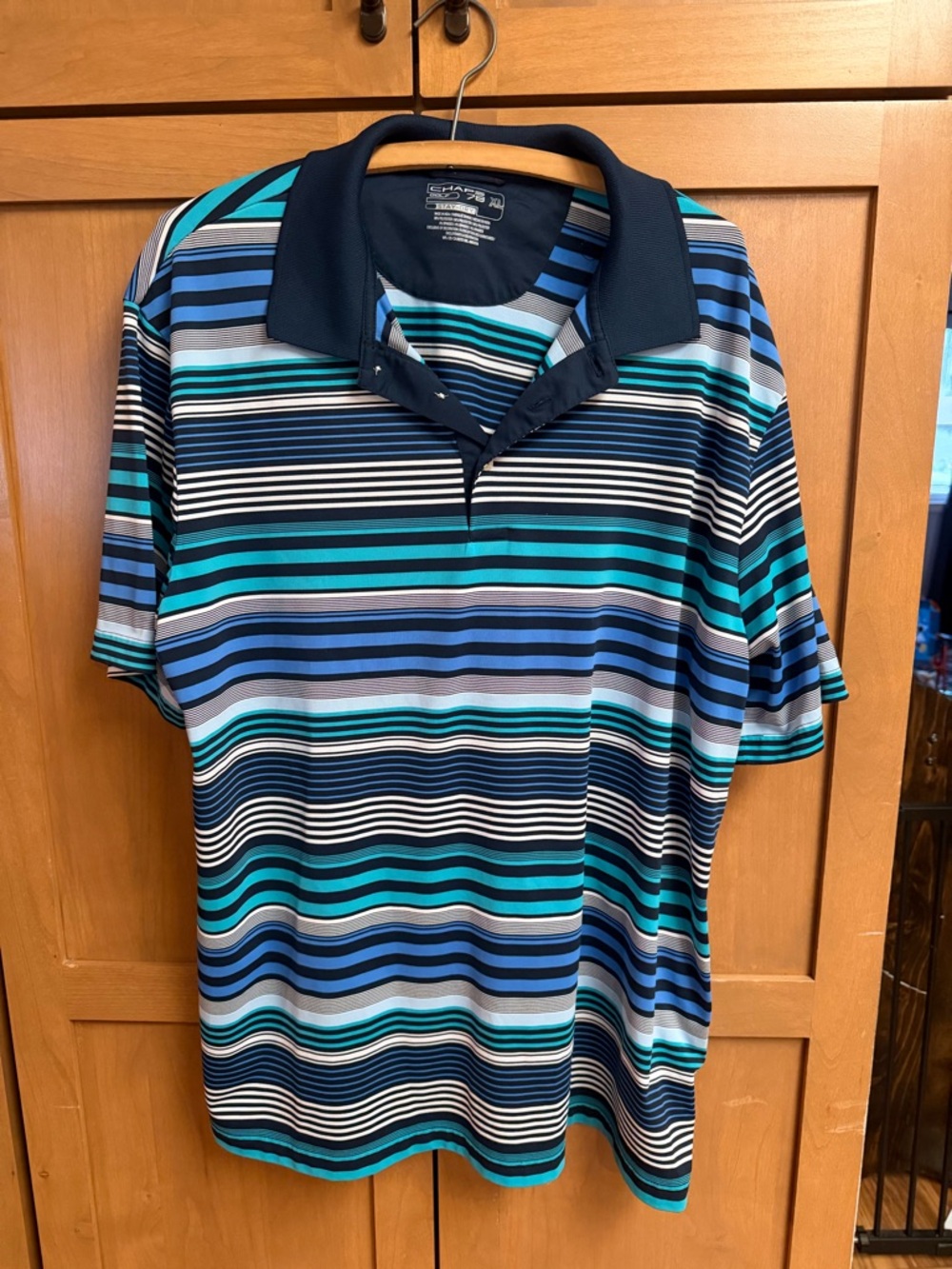 Chaps Striped Polo Shirt - Navy, Teal & Light Blue